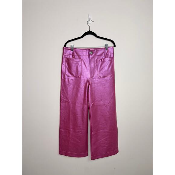 Maeve by Anthropologie Colette Wide Leg Faux Leather Pants Pink Women’s 31 - Picture 2 of 5